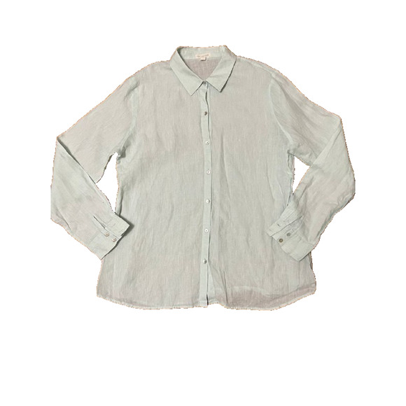 EILEEN FISHER Women Handkerchief Button Organic Linen Classic Collar Shirt M - Picture 3 of 10